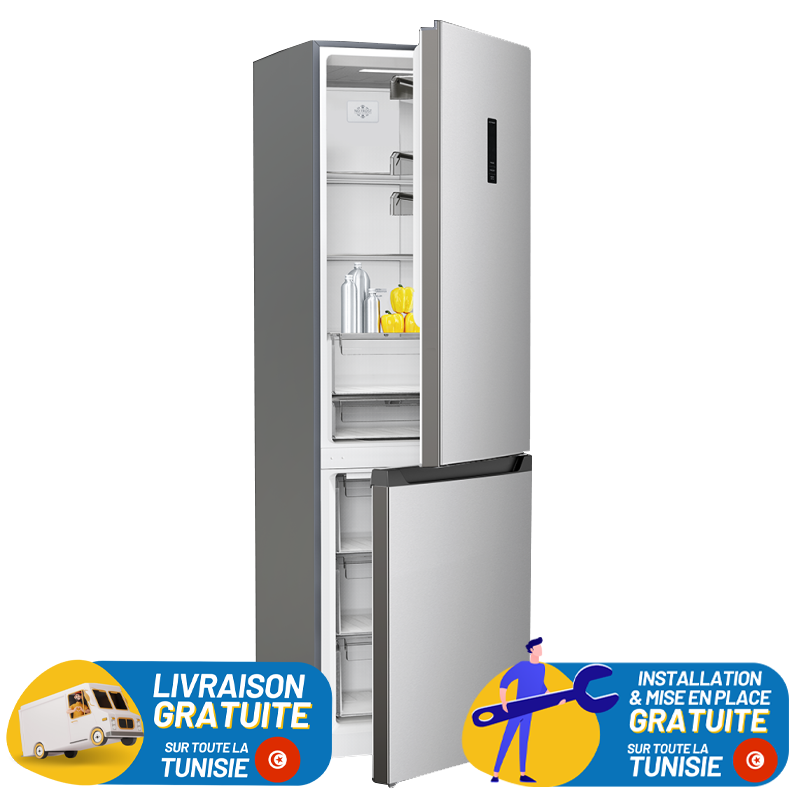 Réfrigérateur Compbiné SABA avec Afficheur NoFrost 381L / Silver + Livraison + Installation et Mise en Place Gratuites