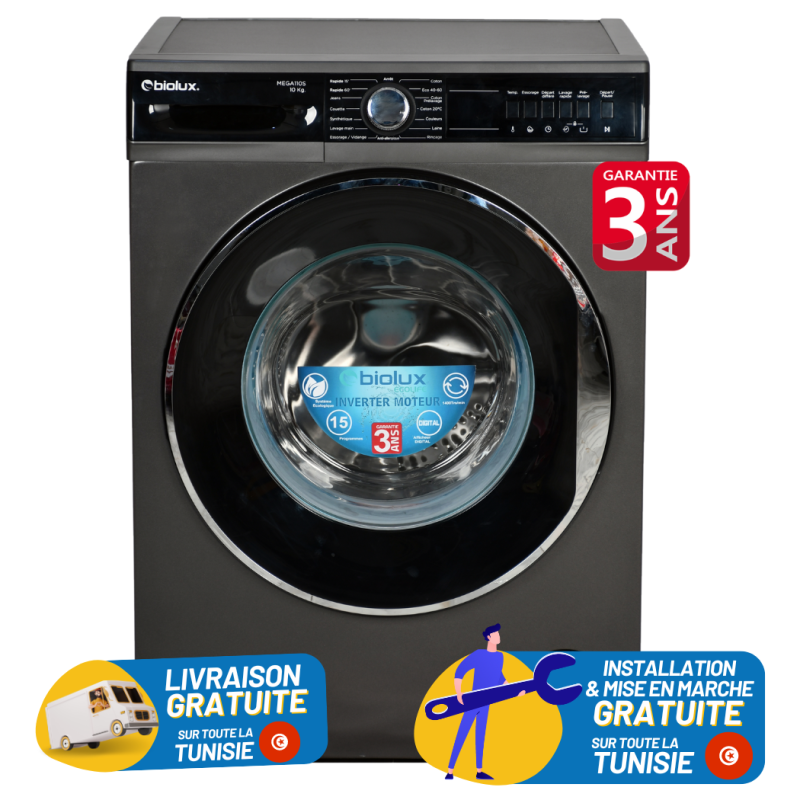 Machine À Laver Frontal Inverter BIOLUX MEGA-110S / 10Kg / Silver