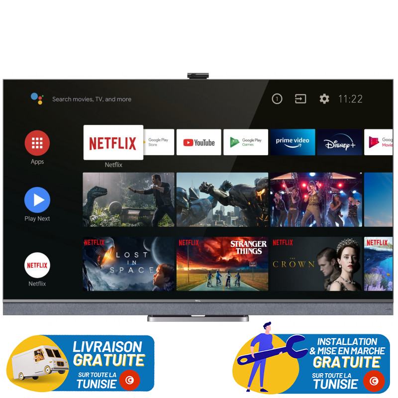 TV TCL C825 55" Mini LED UHD 4K / Smart TV / ANDROID / Noir + Webcam TCL Offerte + ABONNEMENT 12 MOIS OFFERT